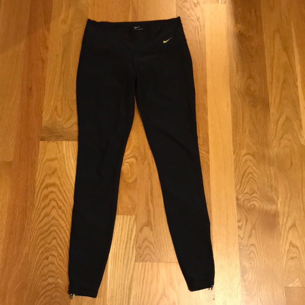 Nike Black Leggings Small S Dri-fit Neon Zipper - Picture 1 of 10